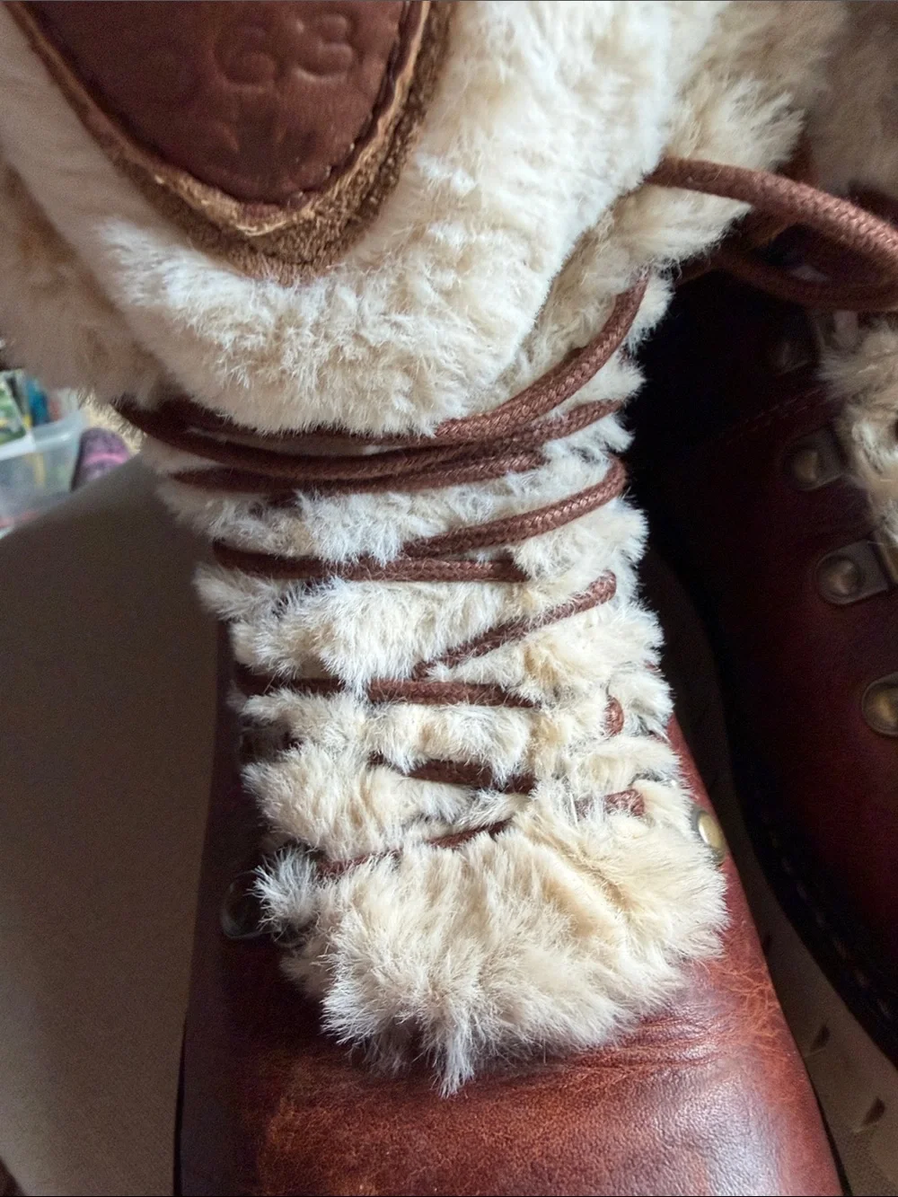 Pajar Brown Leather Fur-Trim Winter Boots with Cream Lining